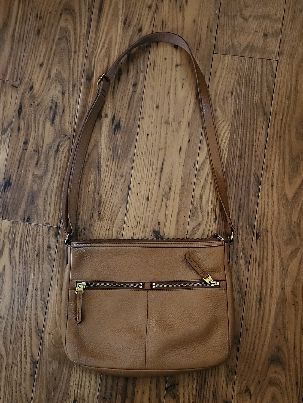 Women's FOSSIL Leather Crossbody Bag - Tan